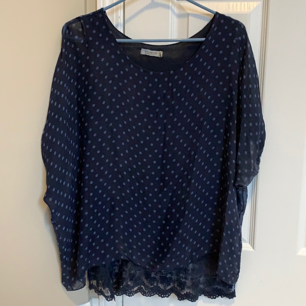 Blue Polka Dot Blouse Size S EUC